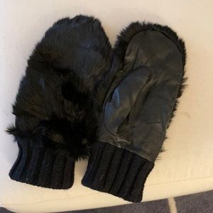 C Wonder leather and faux fur mittens